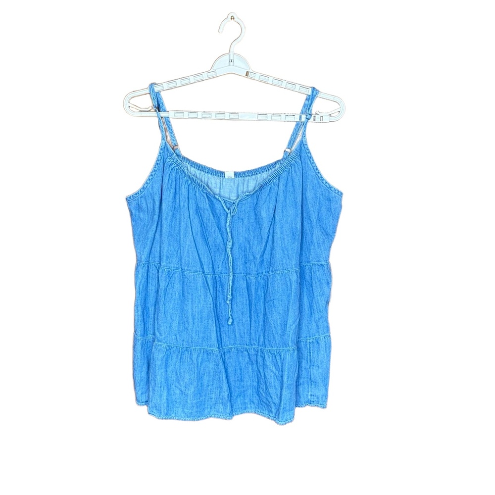 Old Navy Top Womens 3X‎ Denim Spaghetti Straps Tie Tiered Boho Western Coastal